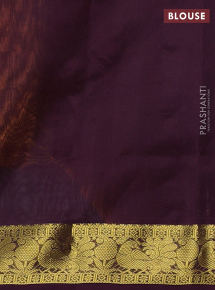 Silk cotton saree mustard yellow and deep wine with zari woven buttas and zari woven border