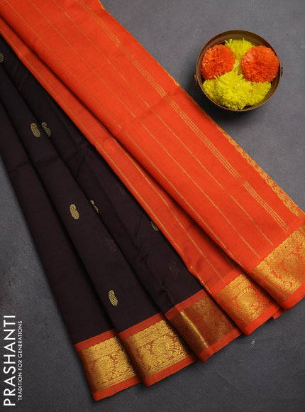 Silk cotton saree coffee brown and orange with zari woven buttas and zari woven border