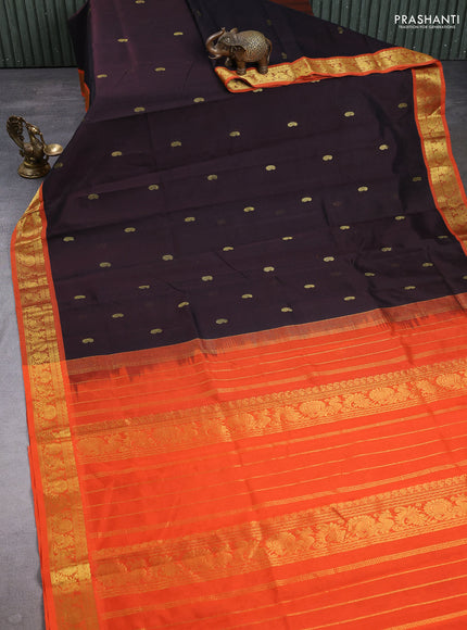 Silk cotton saree coffee brown and orange with zari woven buttas and zari woven border