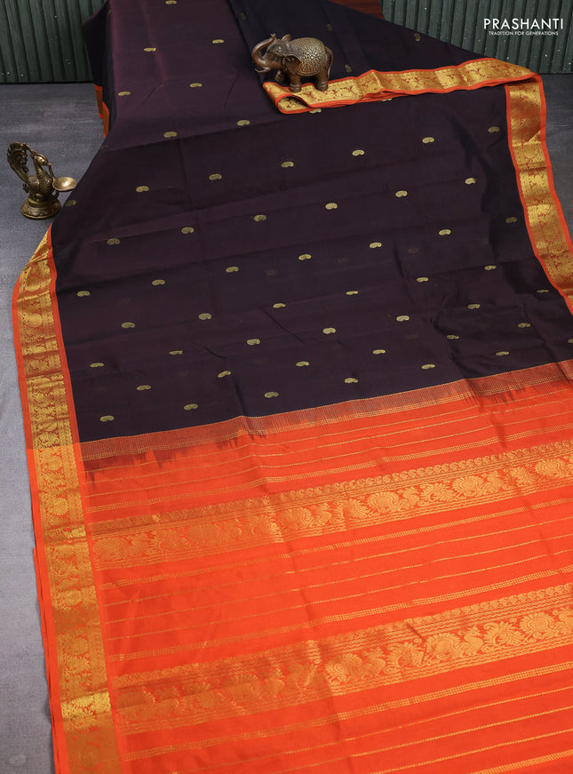 Silk cotton saree coffee brown and orange with zari woven buttas and zari woven border