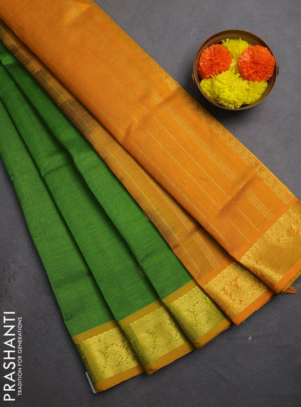 Silk cotton saree mehendi green and mustard yellow with zari woven buttas and zari woven border
