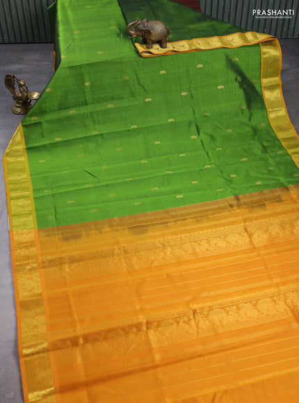 Silk cotton saree mehendi green and mustard yellow with zari woven buttas and zari woven border