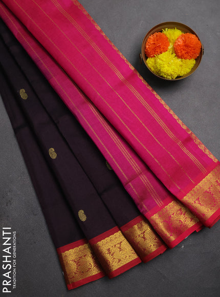 Silk cotton saree coffee brown and pink with zari woven buttas and zari woven border