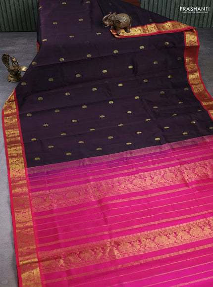 Silk cotton saree coffee brown and pink with zari woven buttas and zari woven border