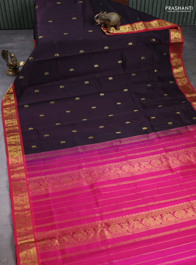 Silk cotton saree coffee brown and pink with zari woven buttas and zari woven border