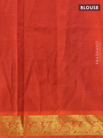 Silk cotton saree blue and orange with zari woven buttas and zari woven border