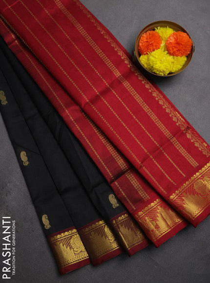 Silk cotton saree black and maroon with zari woven buttas and zari woven border
