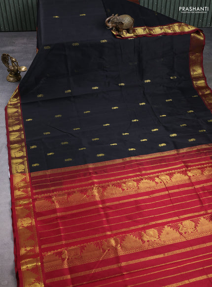 Silk cotton saree black and maroon with zari woven buttas and zari woven border