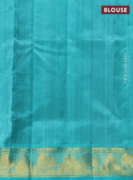 Silk cotton saree purple and teal green with zari woven buttas and zari woven border