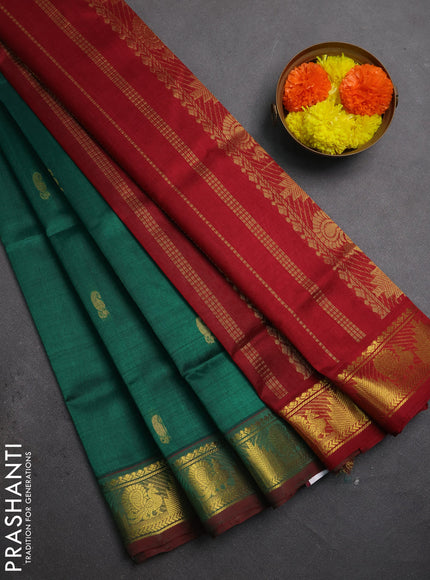 Silk cotton saree green and maroon with zari woven buttas and zari woven border