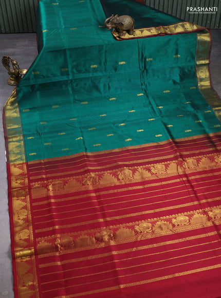 Silk cotton saree green and maroon with zari woven buttas and zari woven border