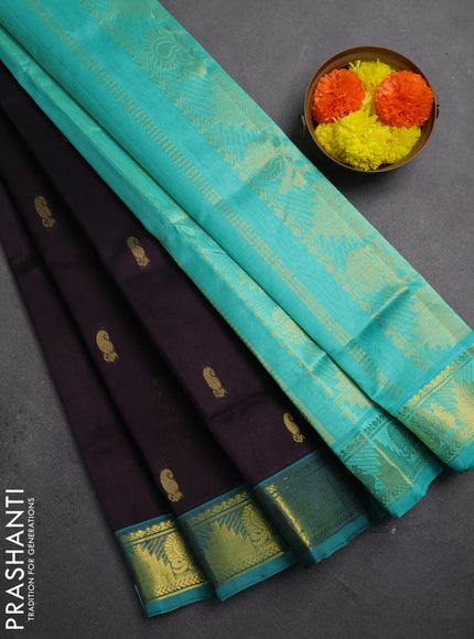 Silk cotton saree deep jamun and teal green with zari woven buttas and zari woven border