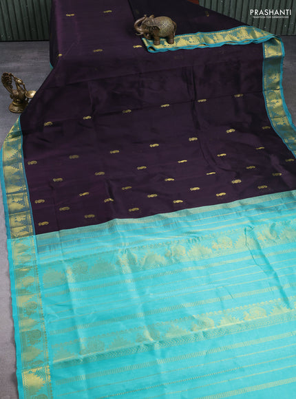 Silk cotton saree deep jamun and teal green with zari woven buttas and zari woven border