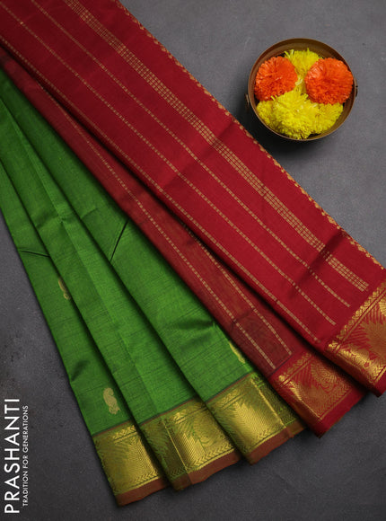 Silk cotton saree green and maroon with zari woven buttas and zari woven border