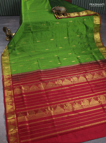 Silk cotton saree green and maroon with zari woven buttas and zari woven border
