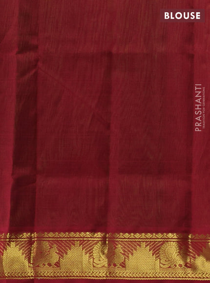 Silk cotton saree green and maroon with zari woven buttas and zari woven border