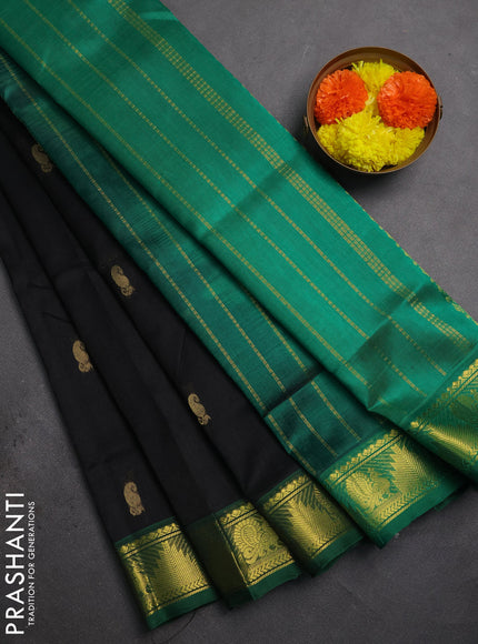 Silk cotton saree black and green with zari woven buttas and zari woven border