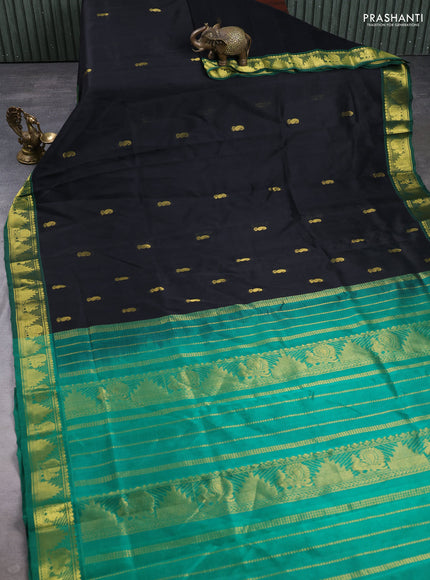 Silk cotton saree black and green with zari woven buttas and zari woven border