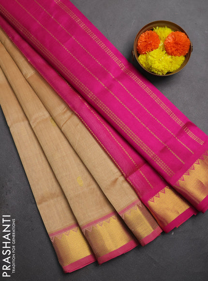 Silk cotton saree sandal and pink with zari woven buttas and zari woven border
