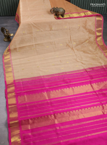 Silk cotton saree sandal and pink with zari woven buttas and zari woven border