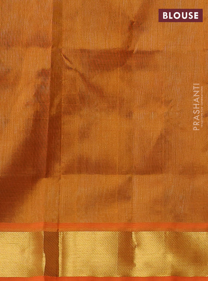 Silk cotton saree peacock green and orange with zari woven buttas and zari woven border