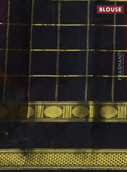 Silk cotton saree red and black with allover zari checked pattern and rettapet zari woven border