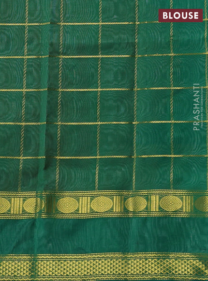 Silk cotton saree pale orange and green with allover zari checked pattern and rettapet zari woven border