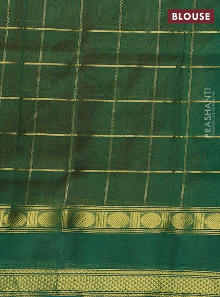 Silk cotton saree orange and green with allover zari checked pattern and rettapet zari woven border