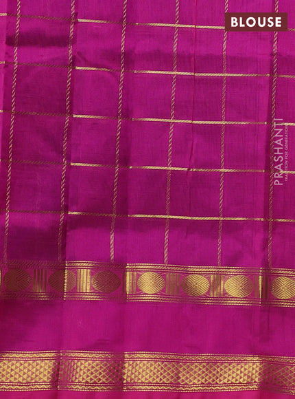 Silk cotton saree blue and pink with allover zari checked pattern and rettapet zari woven border