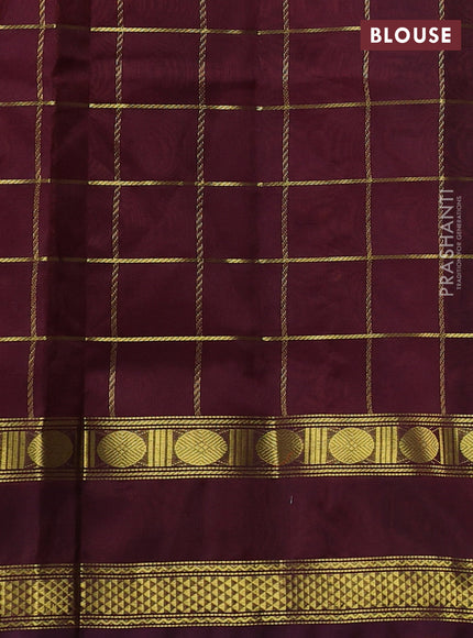 Silk cotton saree dual shade of pink and deep wine with allover zari checked pattern and rettapet zari woven border