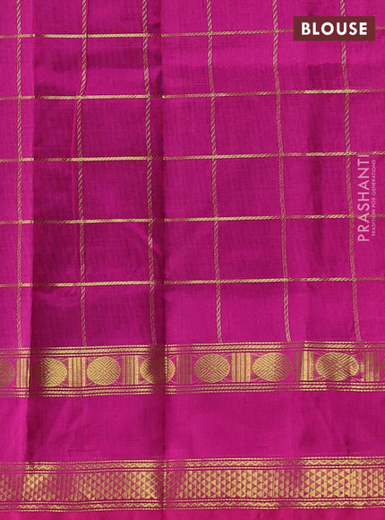 Silk cotton saree black and magenta pink with allover zari checked pattern and rettapet zari woven border
