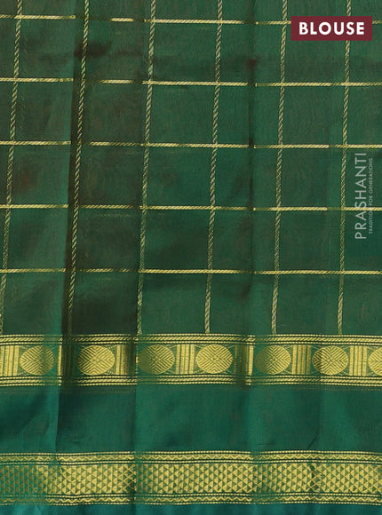 Silk cotton saree orange and green with allover zari checked pattern and rettapet zari woven border
