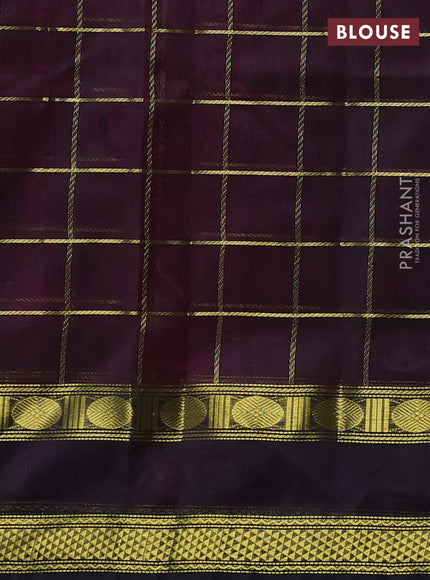Silk cotton saree pink and black with allover zari checked pattern and rettapet zari woven border