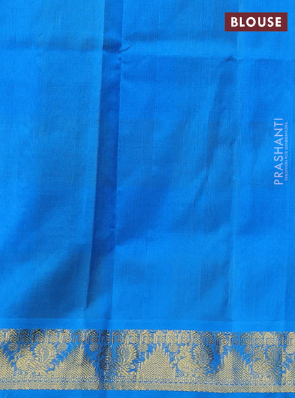 Silk cotton saree light green and cs blue with allover paalum pazhamum checks & buttas and zari woven border