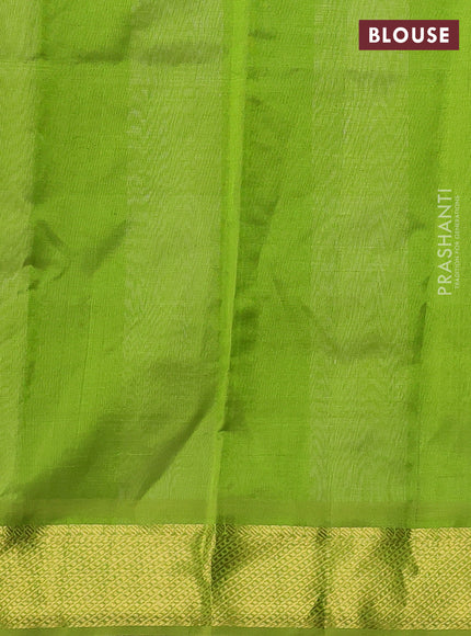 Silk cotton saree cream and light green with allover paalum pazhamum checks & buttas and zari woven border