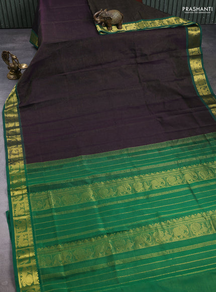 Silk cotton saree deep jamum and green with allover vairaosi pattern and zari woven border