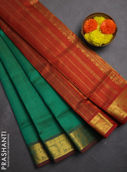 Silk cotton saree green and maroon with allover vairaosi pattern and zari woven border