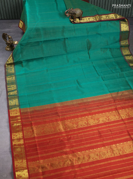Silk cotton saree green and maroon with allover vairaosi pattern and zari woven border