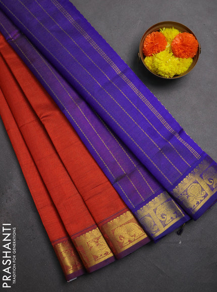 Silk cotton saree orange and blue with allover vairaosi pattern and zari woven border