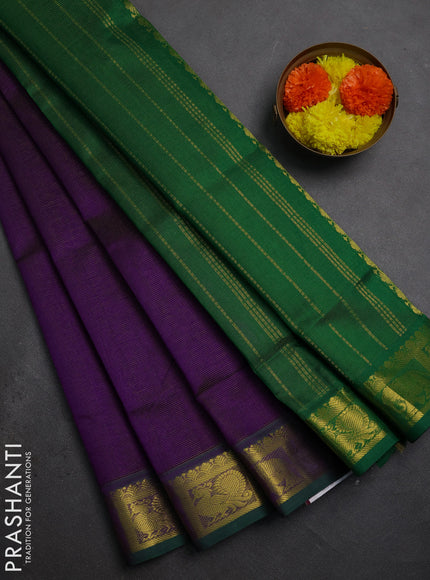 Silk cotton saree purple and green with allover vairaosi pattern and zari woven border