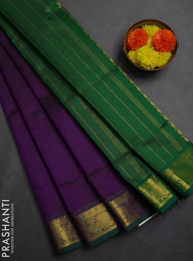 Silk cotton saree purple and green with allover vairaosi pattern and zari woven border