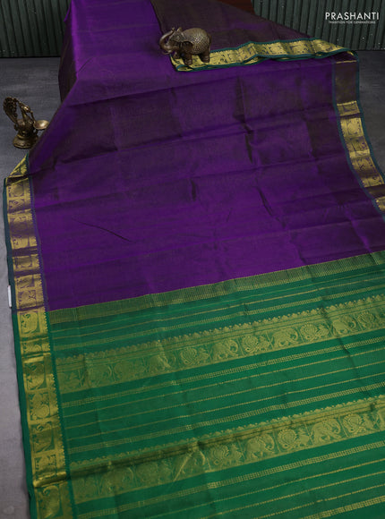 Silk cotton saree purple and green with allover vairaosi pattern and zari woven border