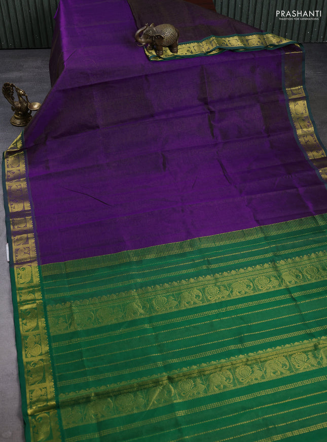 Silk cotton saree purple and green with allover vairaosi pattern and zari woven border