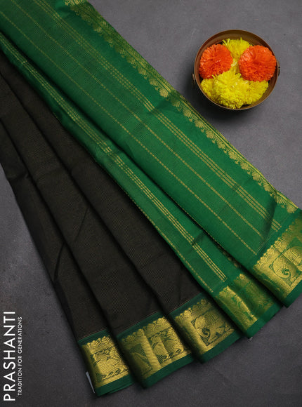 Silk cotton saree black and green with allover vairaosi pattern and zari woven border