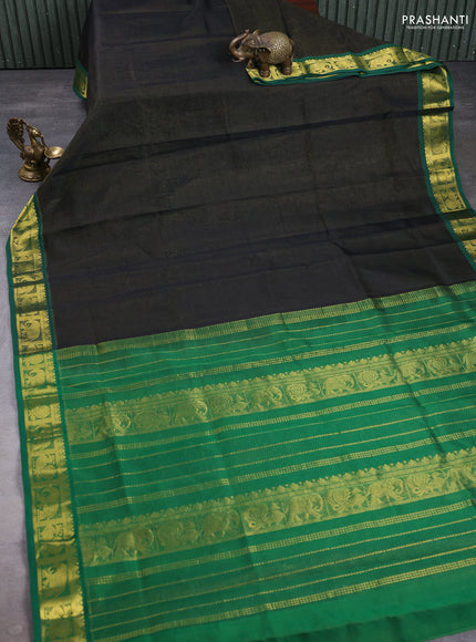 Silk cotton saree black and green with allover vairaosi pattern and zari woven border