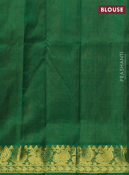 Silk cotton saree rust and green with allover vairaosi pattern and zari woven border