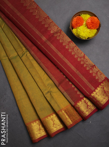 Silk cotton saree mustard shade and maroon with allover vairaosi pattern and zari woven border