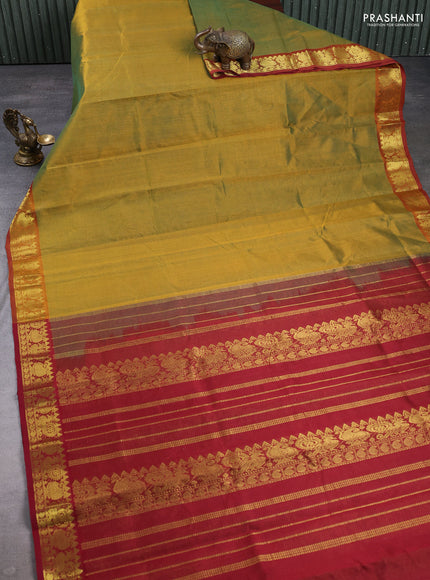 Silk cotton saree mustard shade and maroon with allover vairaosi pattern and zari woven border