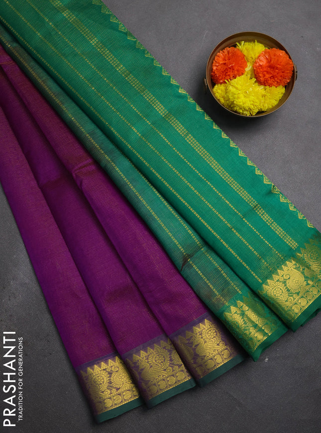 Silk cotton saree purple and green with allover vairaosi pattern and zari woven border