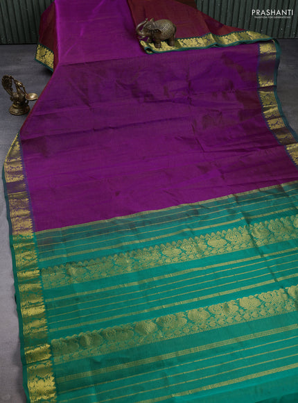 Silk cotton saree purple and green with allover vairaosi pattern and zari woven border
